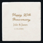 Brown golden happy 20th anniversary name datsimple stone coaster<br><div class="desc">simple business sticker</div>