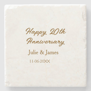 Brown golden happy 20th anniversary name datsimple stone coaster