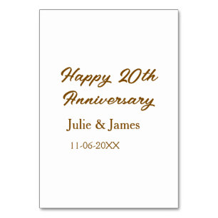 Brown golden happy 20th anniversary name datsimple table number