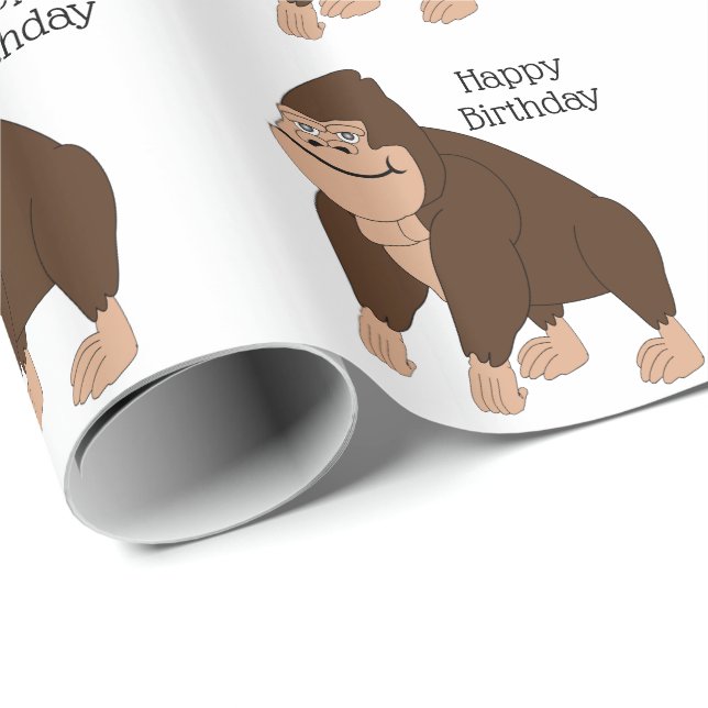 Brown Gorilla Design Birthday Wrapping Paper (Roll Corner)