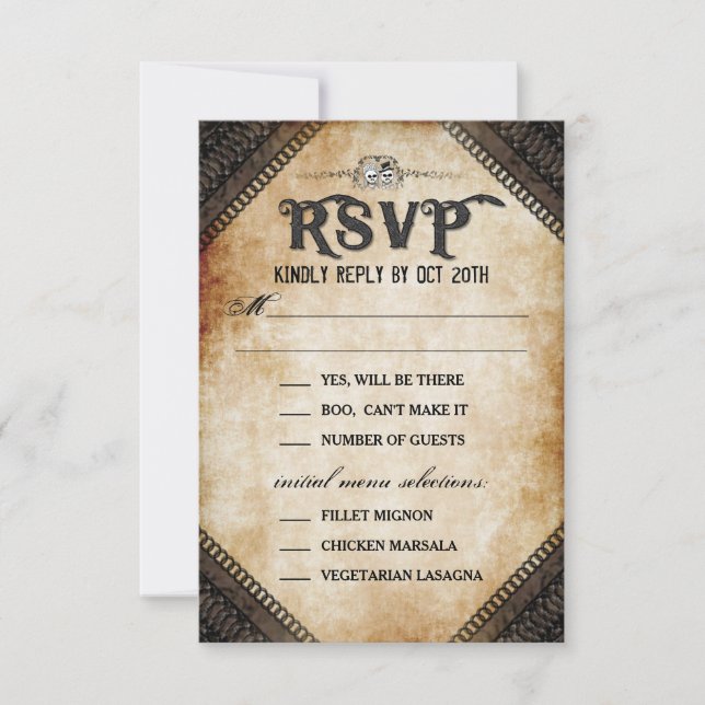 Brown Gothic Halloween Skeleton Matching MENU RSVP Invitation (Front)