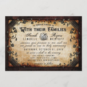 Brown Gothic Skeletons Wedding "Together With" Invitation