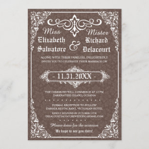 Brown Gothic Victorian Damask Wedding Invites