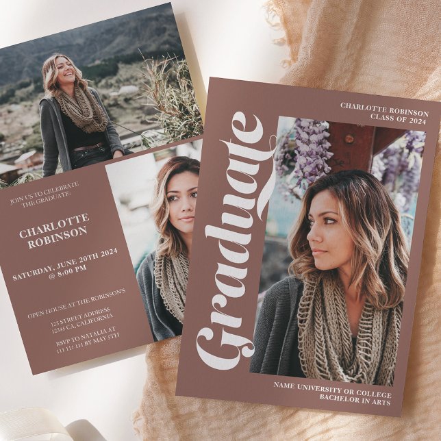 Brown graduate script 3 photo graduation invitation (Brown graduate script 3 photo graduation invitation)