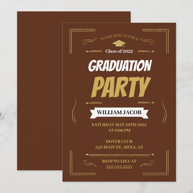 Brown Graduation Party Invitation (Front/Back)