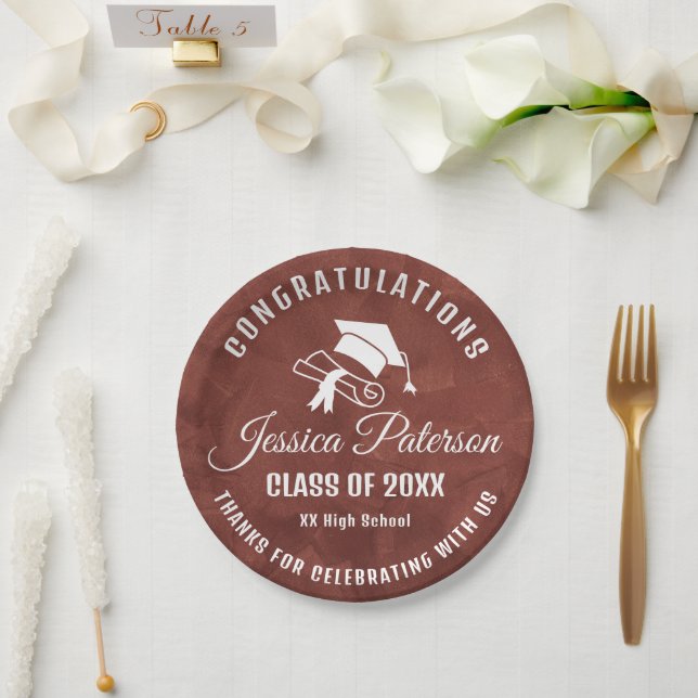 Brown Graduation Party Sweet Personalised Name Paper Plate (Wedding)