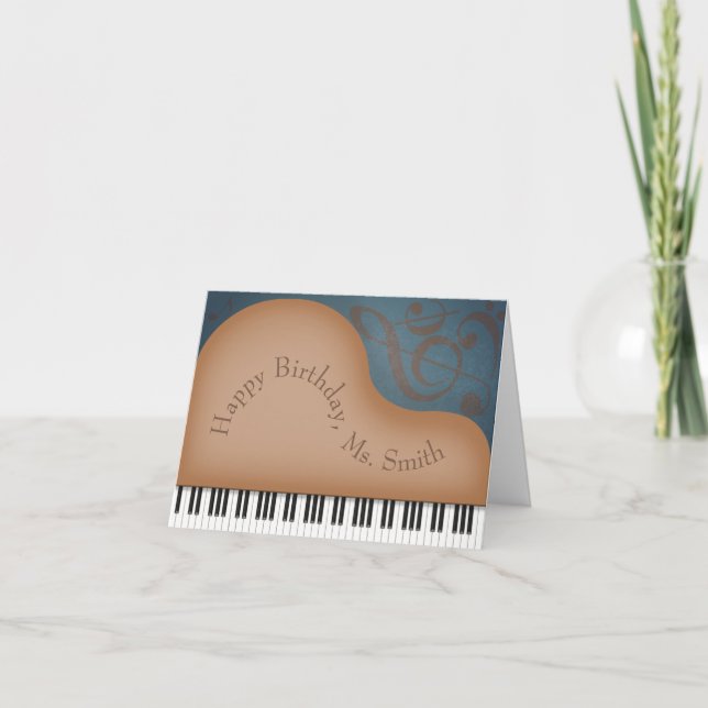 Brown Grand Piano Cute Music Custom Birthday Card (Front)
