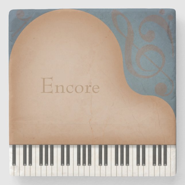 Brown Grand Piano Fanciful Personalised Music Stone Coaster (Front)