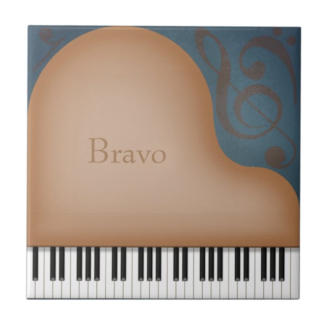 Brown Grand Piano Personalised Musical Tile (Front)