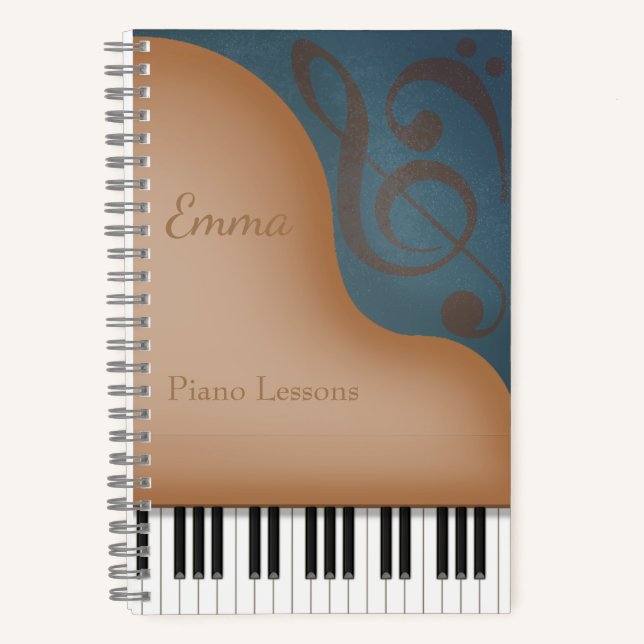 Brown Grand Piano Pianist & Music Lover's Custom Notebook (Front)