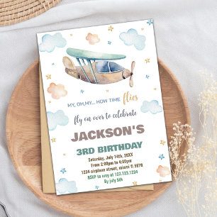 Brown Green Aeroplane Birthday Invitations