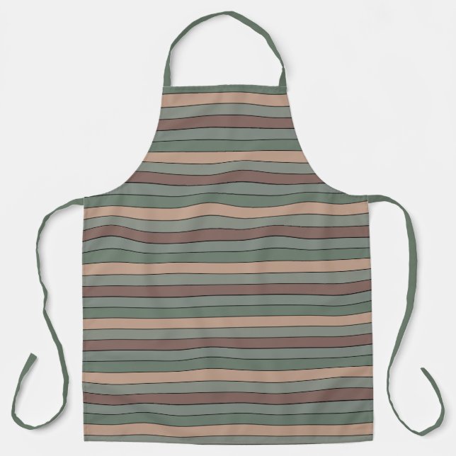 Brown Green And Black Stripes On Watercolor Paper Apron (Front)