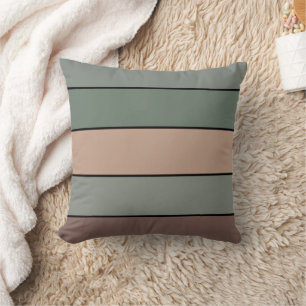 Brown Green And Black Stripes On Watercolor Paper Cushion