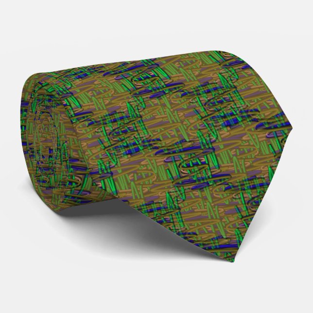 Brown, green and blue spirals. tie (Rolled)