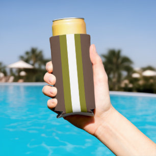 Brown, green and white stripes seltzer can cooler