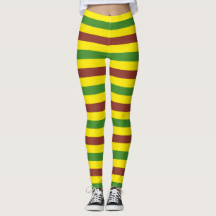 Brown Green and Yellow Stripes Design Leggings