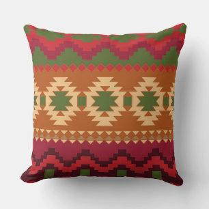 Brown Green Aztec Throw Pillows