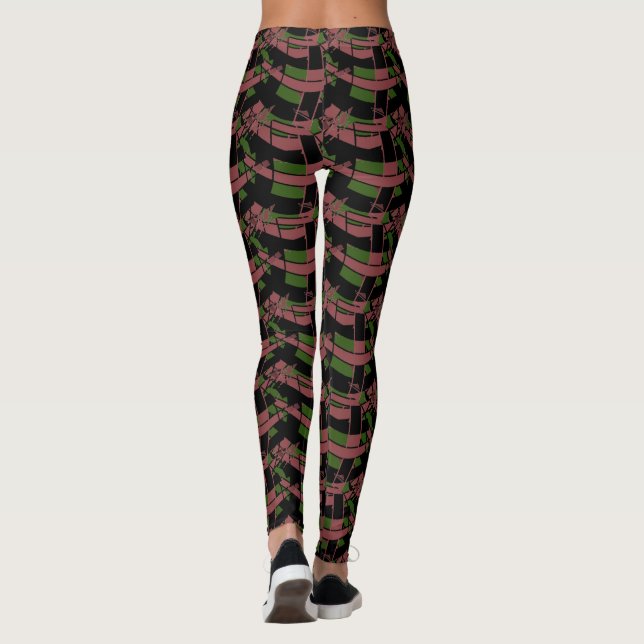 Brown Green & Black Abstract Yoga Lady Leggings (Back)