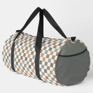 BROWN GREEN BLUE CHECKERBOARD PATTERNS DUFFLE BAG