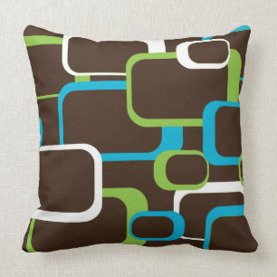 Brown Green Blue White Retro Squares Cushion