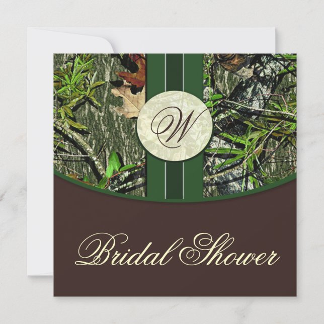 Brown Green Camo Wedding Bridal Shower Invitations (Front)