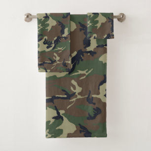 Brown green camouflage bath towel set