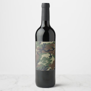 Brown green camouflage wine label