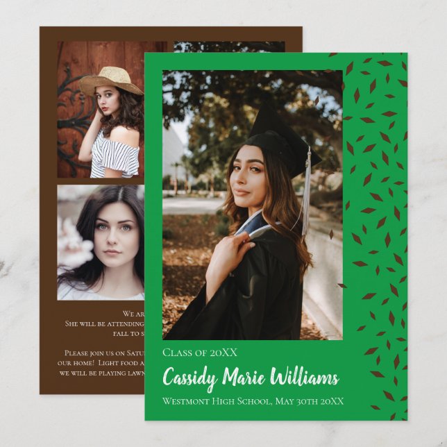 Brown Green Confetti Graduation Announcement (Front/Back)