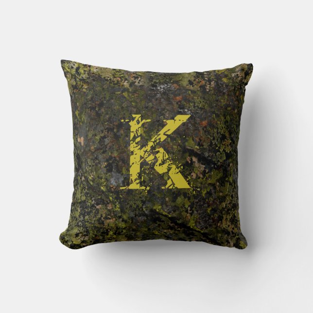 Brown Green Cracked Natural Rock Custom Monogram Cushion (Front)