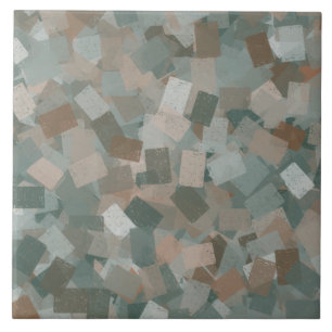 Brown Green Cubism Pattern Tile