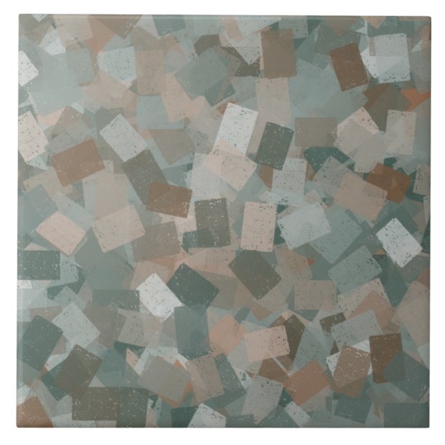 Brown Green Cubism Pattern Tile (Front)