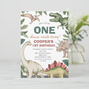 Brown Green Foliage Dinosaur Birthday Invitation
