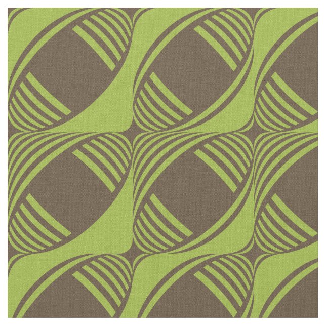 Brown & Green Funky Mid-Century Modern Pattern Fabric (Close Up)