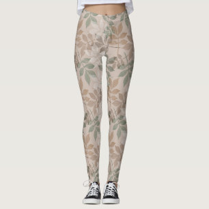 Brown Green Leaves Leggings