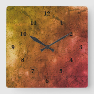 Brown green marble , rainbow-art square wall clock