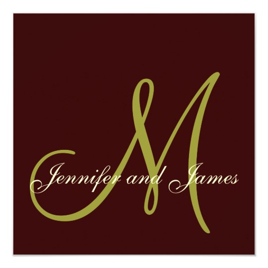 Brown, Green Monogram Wedding Invitations