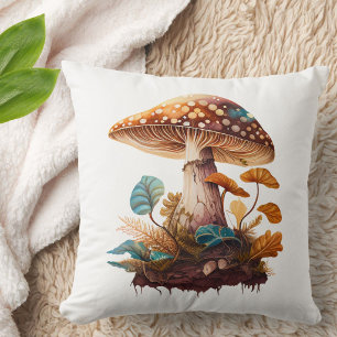 Brown Green Neutrals Woodland Mushroom Cute Rustic Cushion