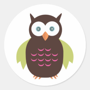 Brown & Green Owl Classic Round Sticker
