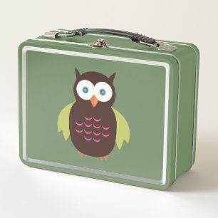 Brown & Green Owl  Metal Lunch Box