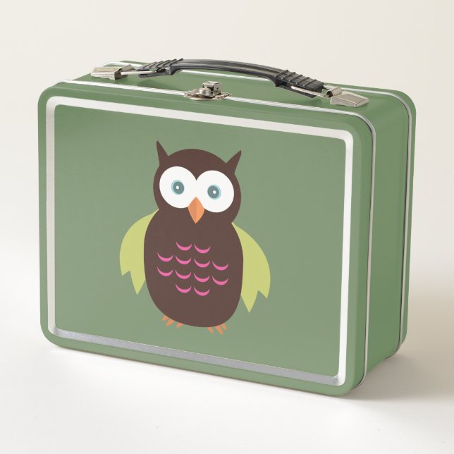 Brown & Green Owl  Metal Lunch Box (Front)