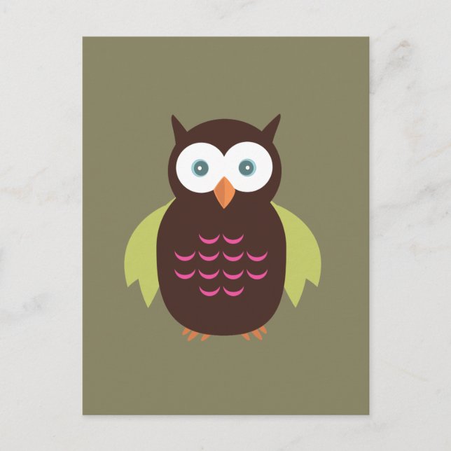 Brown & Green Owl  Postcard (Front)