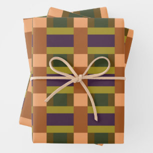 Brown Green Peach Purple Colour Block Print Wrapping Paper Sheet