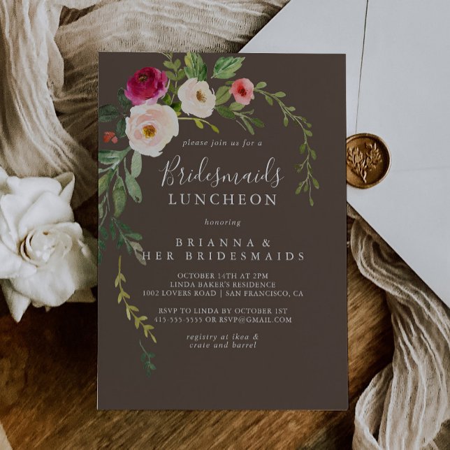 Brown Green Pink Blush Bridesmaids Luncheon Shower Invitation (Creator Uploaded)