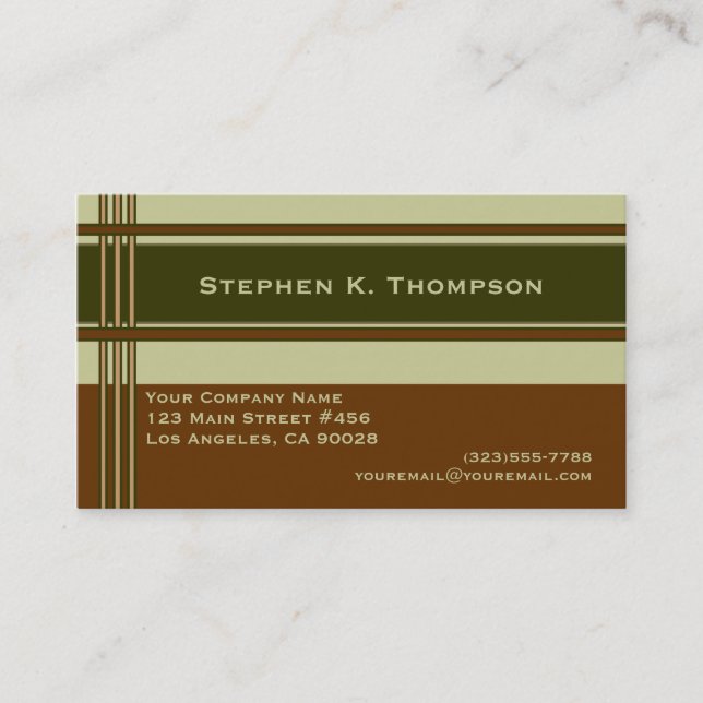 Brown Green Professional Stripes Block Business Card (Front)