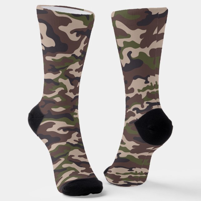 Brown, Green, Tan Camouflage Style  Socks (Angled)