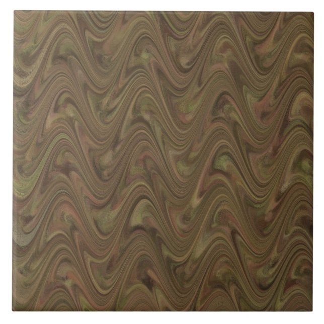 Brown Green Wavy Abstract Pattern Tile (Front)