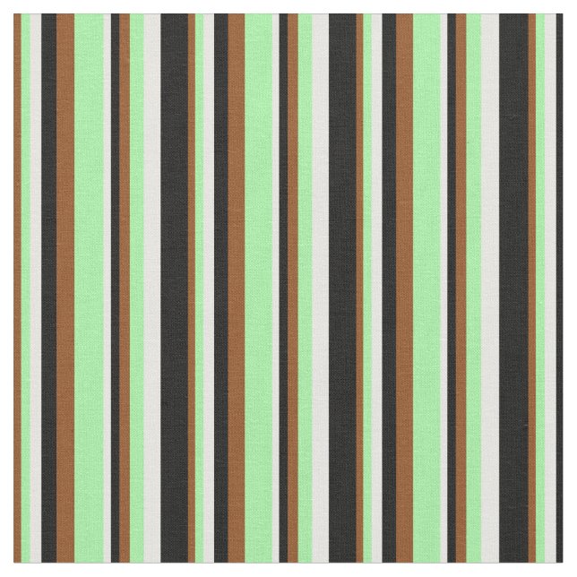 Brown, Green, White & Black Pattern of Stripes Fabric (Close Up)