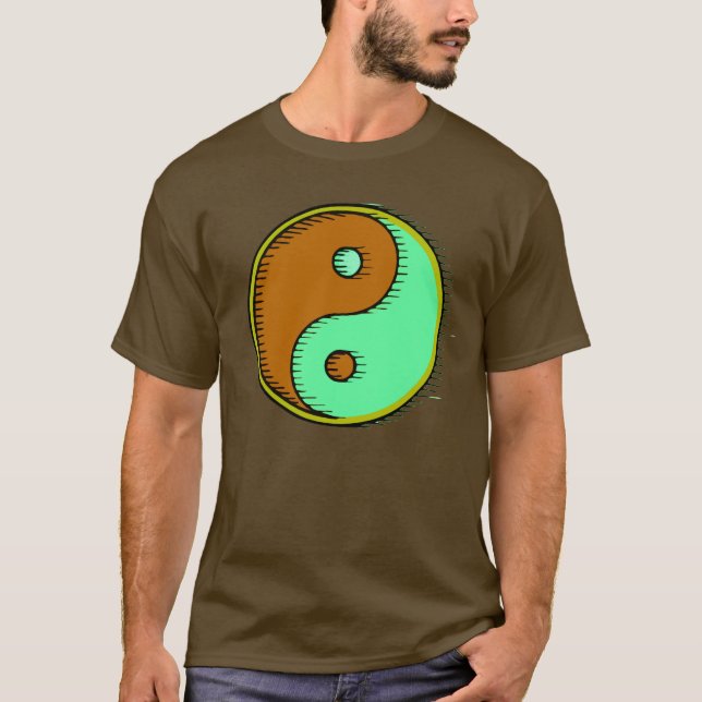 Brown Green Windblown Yin Yang T-Shirt (Front)