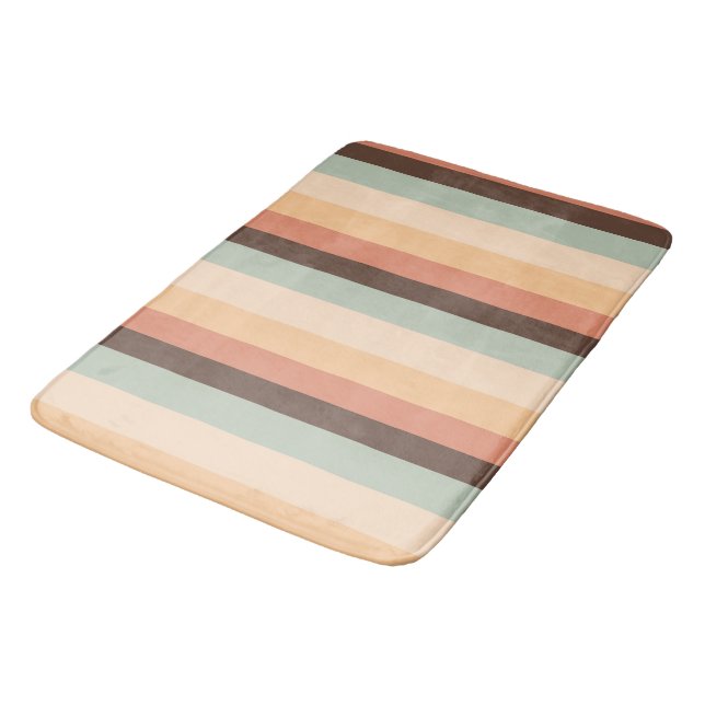 Brown, green, yellow and orange stripes bath mat (Angled)