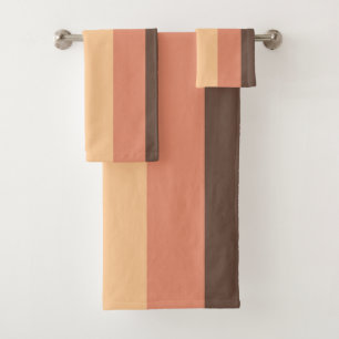 Brown, green, yellow and orange stripes bath towel set